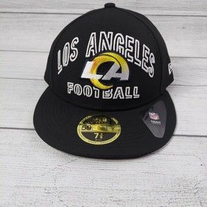 New Era Mens Black Los Angeles Rams Draft 59 Fifty NFL Football Cap Size 7 3/8
